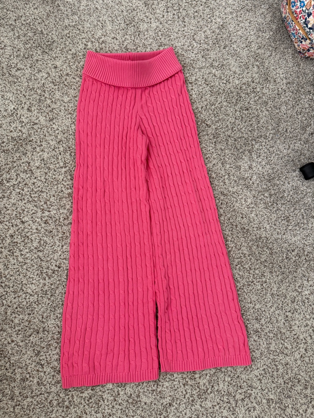 Cable-Knit Wide Leg Pants - Pink